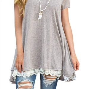 Womens Lace Short Sleeve A-Line Tunic